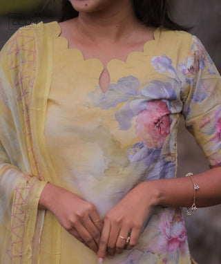 Golden Marigold Embroidered Cotton 3 Piece Festive Set