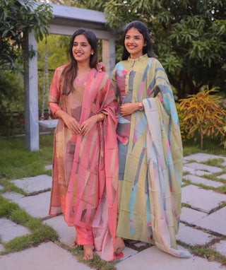 Peach Tissue Silk 3-Piece Festive Wear with Embroidery