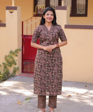 Cocoa Dusk Cotton Co-Ord Set with Elbow Sleeves