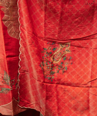 Terracotta Coral Bloom Hand Embroidered Muslin 3 Piece Set