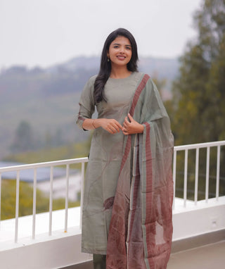 Misty Sage Whisper Hand Embroidered Muslin 3 Piece Set