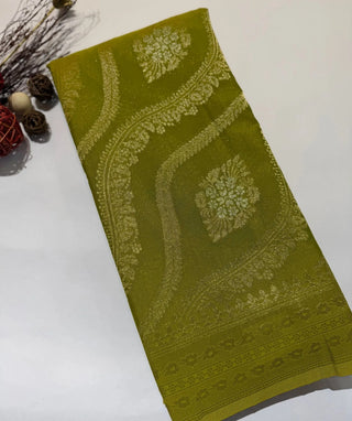 Mehndi Green Banaras Silk Saree with Rich Zari Weave