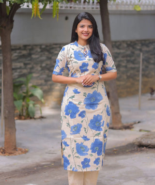 Azure Blossom Cotton Co-ord Set with Pockets