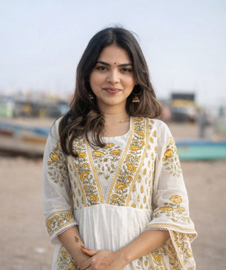 Halfwhite Marigold Bloom Mul Cotton 3-Piece Casual Set