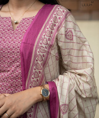 Royal Fuchsia Cotton 3 Piece Set with Pockets for Women