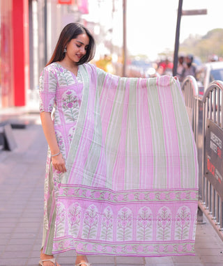 Blush Lotus Cotton 3 Piece Set with Pockets for Women
