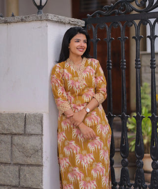 Golden Petal Ochre Cotton Co-Ord Set for Women