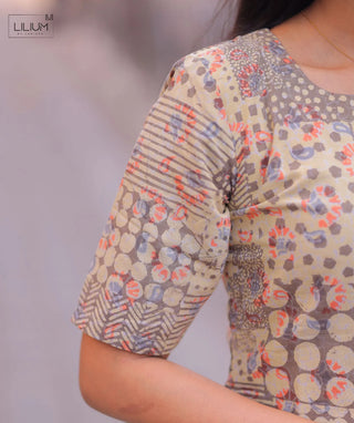 Moonstone Mosaic Handblock Cotton Kurti – Everyday Elegance