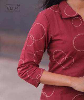 Crimson Merlot Cotton Kurti with 3/4 Sleeves