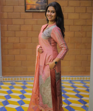 Blush Coral Mist Tissue Silk 3-Piece Festive Set