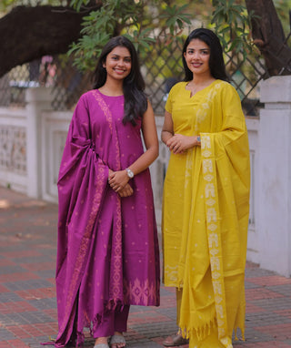 Marigold Glow Handloom Cotton 3 Piece Co-ord Set