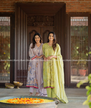 Lime Green Muslin Silk 3-Piece Pakistani Suit