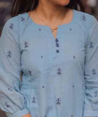 Powder Sky Cotton Straight Kurti for Women | Everyday Comfort