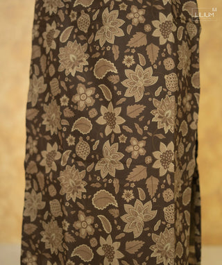 Walnut Floral Cotton Kurti with Lining & 3/4 Sleeves