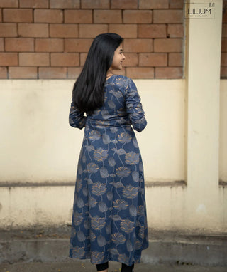Stormy Slate Blue A-Line Cotton Kurti with Pockets