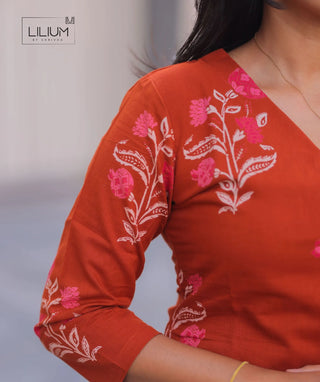 Terracotta Rose Cotton Kurti with 3/4 Sleeves