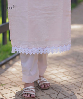 Ivory Blush Embroidered Cotton 3 Piece Festive Suit Set