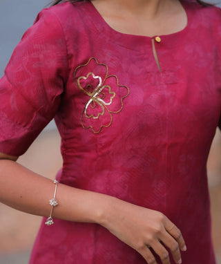 Vintage Ruby Rose Hand Embroidered Muslin Festive Kurti