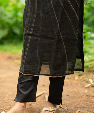 Midnight Olive Noir Hand Embroidered Organza 3 Piece Set