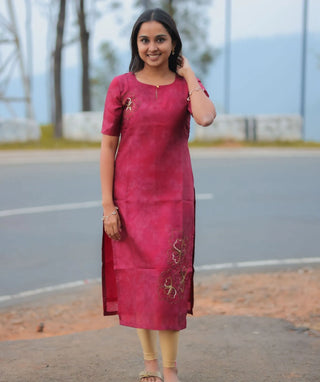 Vintage Ruby Rose Hand Embroidered Muslin Festive Kurti