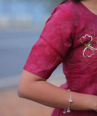 Vintage Ruby Rose Hand Embroidered Muslin Festive Kurti