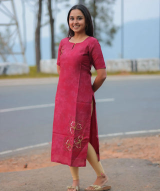 Vintage Ruby Rose Hand Embroidered Muslin Festive Kurti