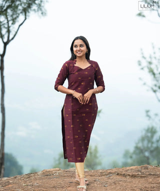 Antique Wine Gold Banarasi Silk Handloom Festive Kurti