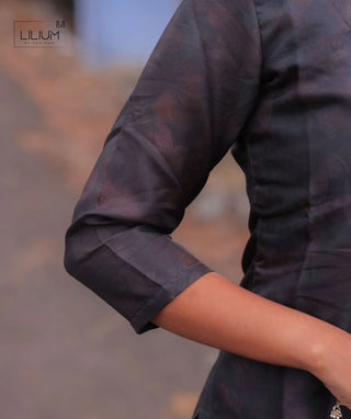 Smoky Graphite Ash Hand Embroidered Muslin Festive Kurti