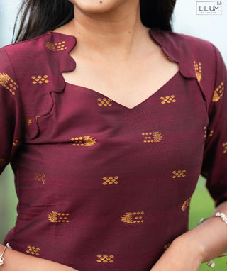 Antique Wine Gold Banarasi Silk Handloom Festive Kurti