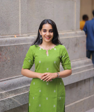 Parrot Green Handloom Co-ords Dress – Casual Wear