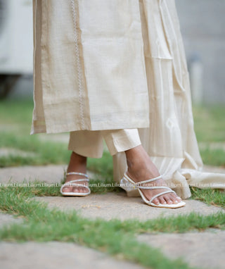 Festive 3-Piece Set in Cream Jute Linen with Embroidery