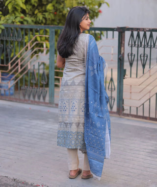 Cloud Indigo Cotton 3 Piece Set with Hand Embroidery
