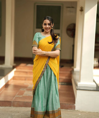 Handloom Sea Green Narayanpet Cotton Half Saree