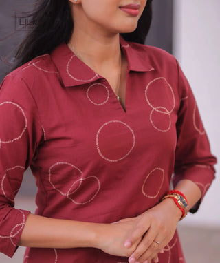 Crimson Merlot Cotton Kurti with 3/4 Sleeves