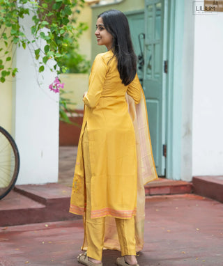 Mellow Yellow Muslin 3-Piece Set with Handcrafted Embroidery