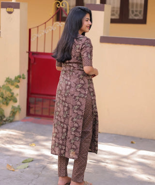 Cocoa Dusk Cotton Co-Ord Set with Elbow Sleeves
