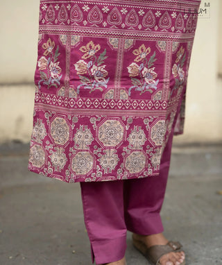 Royal Fuchsia Cotton 3 Piece Set with Pockets for Women