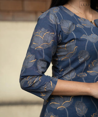Stormy Slate Blue A-Line Cotton Kurti with Pockets