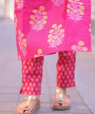Fuchsia Bloom Cotton 3 Piece Set with Pockets for Women