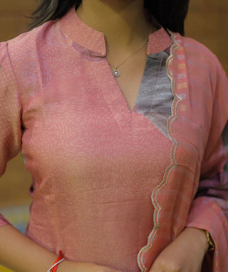 Blush Coral Mist Tissue Silk 3-Piece Festive Set