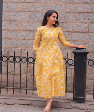Warm Haldi Hue A-Line Cotton Kurti with Pockets & 3/4 Sleeves