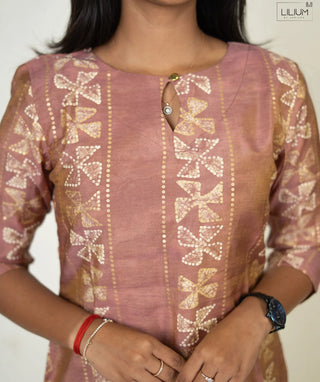 Blush Bronze Foil Print Rayon Kurti – Trending Casual Wear