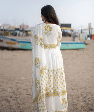 Halfwhite Marigold Bloom Mul Cotton 3-Piece Casual Set