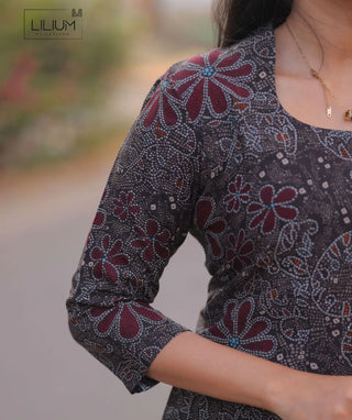 Charcoal Maroon Bloom Muslin Kurti for Women