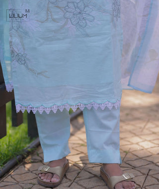 Frosted Mint Embroidered Cotton 3 Piece Festive Wear Set