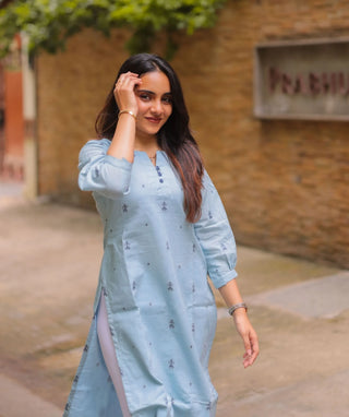 Powder Sky Cotton Straight Kurti for Women | Everyday Comfort