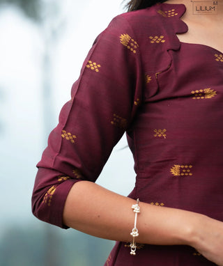 Antique Wine Gold Banarasi Silk Handloom Festive Kurti