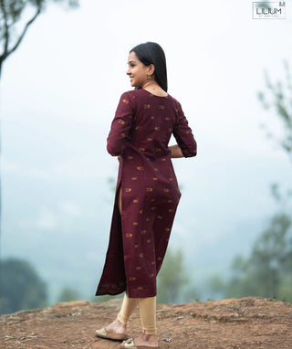 Antique Wine Gold Banarasi Silk Handloom Festive Kurti