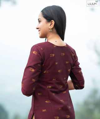 Antique Wine Gold Banarasi Silk Handloom Festive Kurti