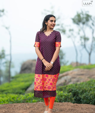 Mulberry Amber Bloom Banaras Silk Festive Kurti
